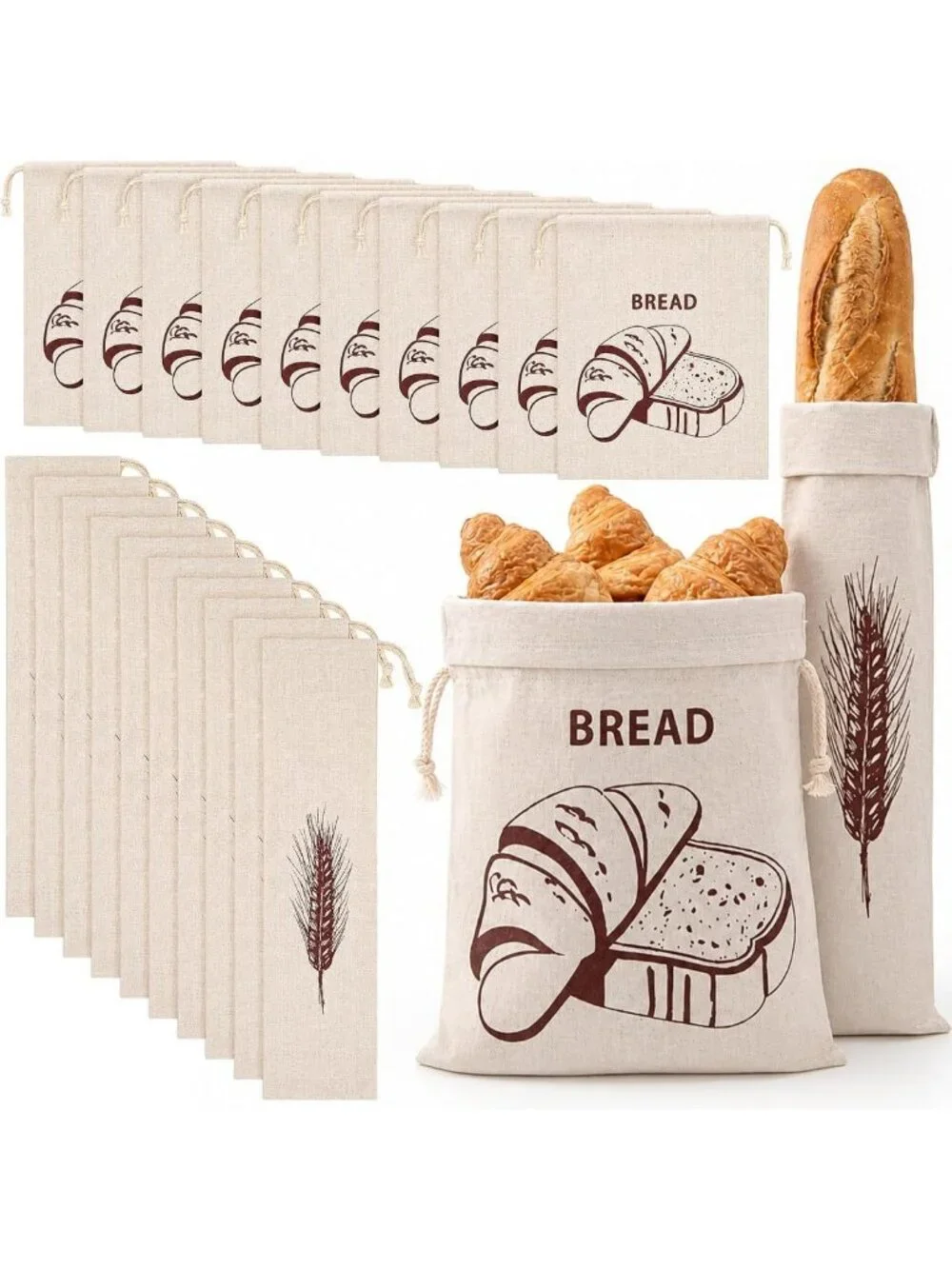 20 Pcs Linen Bread Bags for Sourdough Storage & Freshness - Eco-Friendly Bulk